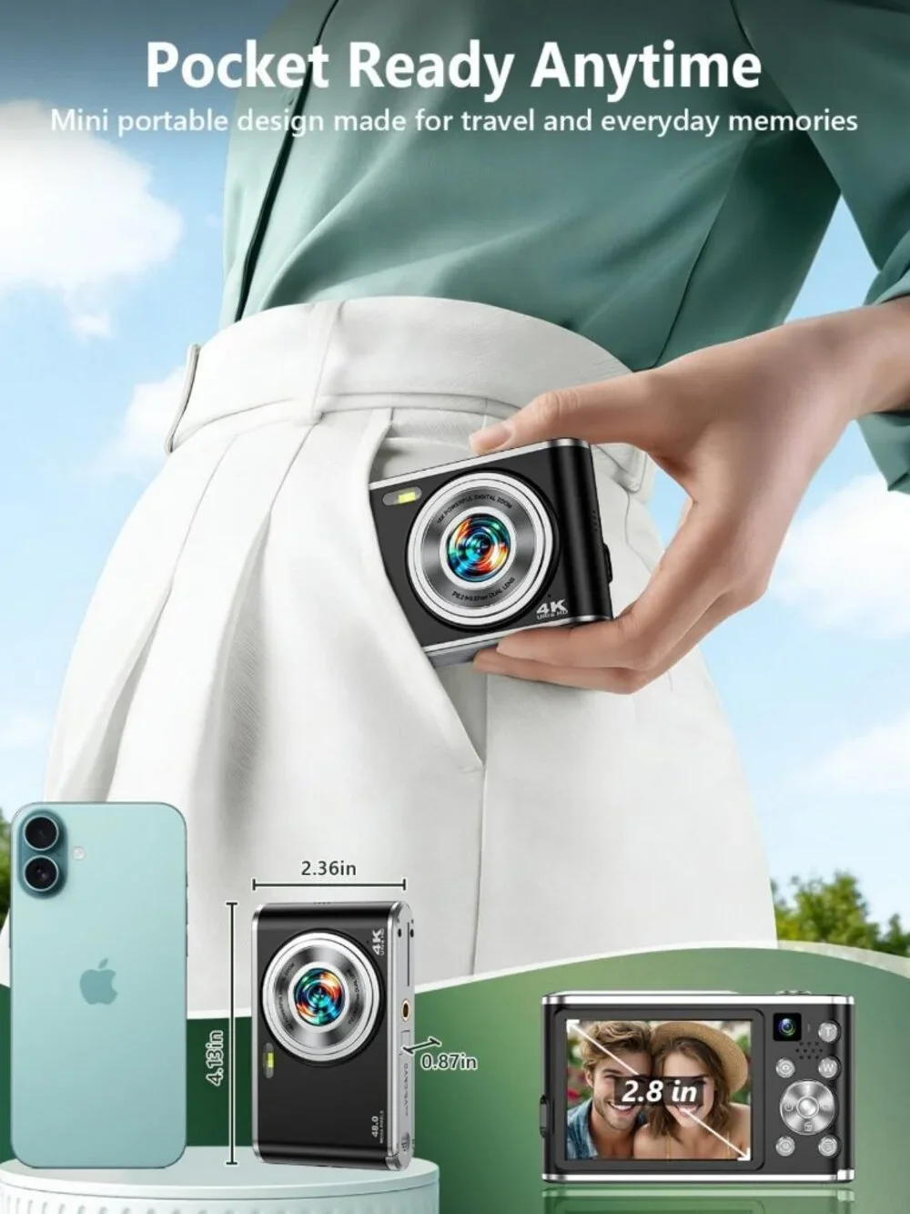 48MP 4K Digital Camera, Dual Lens Autofocus, 16X Zoom for Stunning Photography